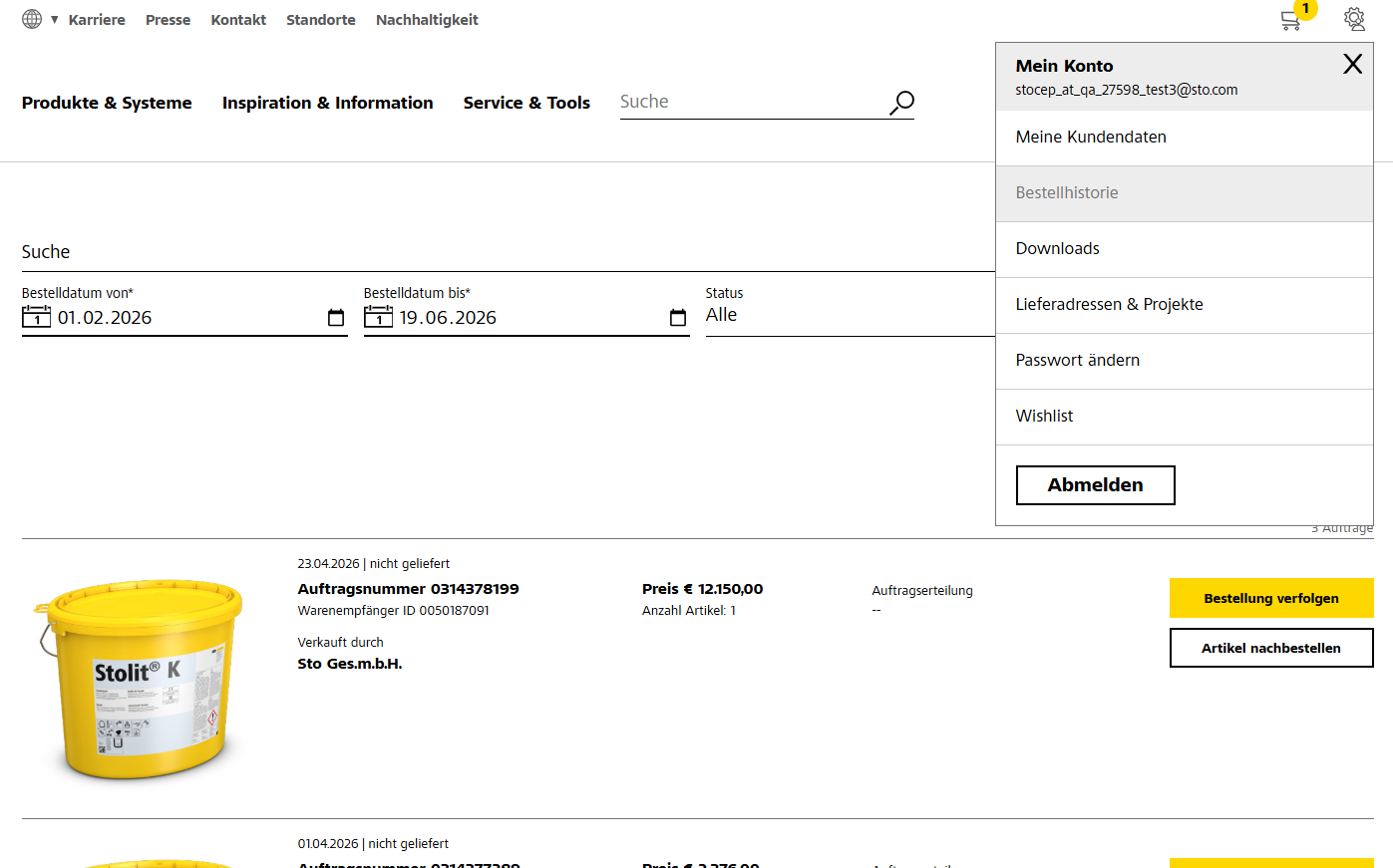 Artikel nachbestellen Sto Online Shop