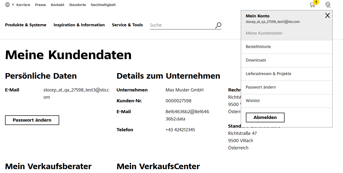 Kundendaten ändern Sto Online Shop
