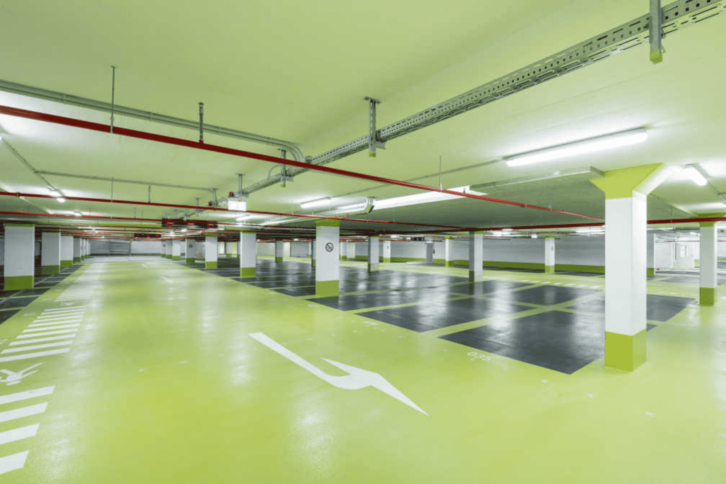 Parkdeck mit elastischer StoCretec-­Bodenbeschichtung nach OS 11a / OS 11b.