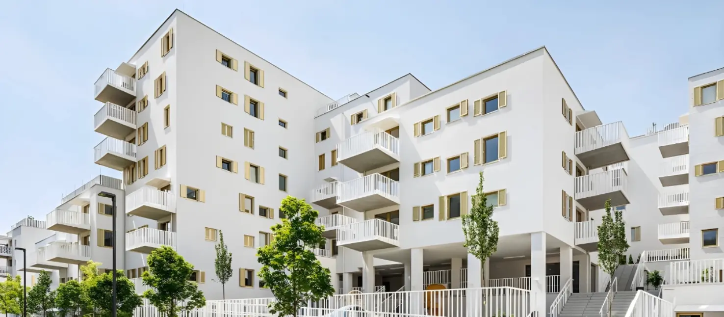 Moderne Wohnanlage der BUWOG Group in Wien