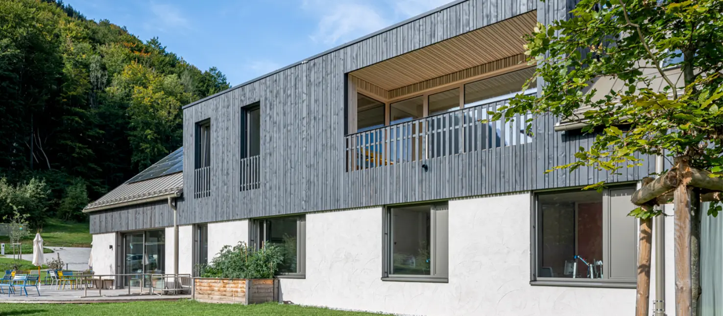 Außenansicht Emma Wanderer Campus Alps, gedämmt mit StoTherm Wood