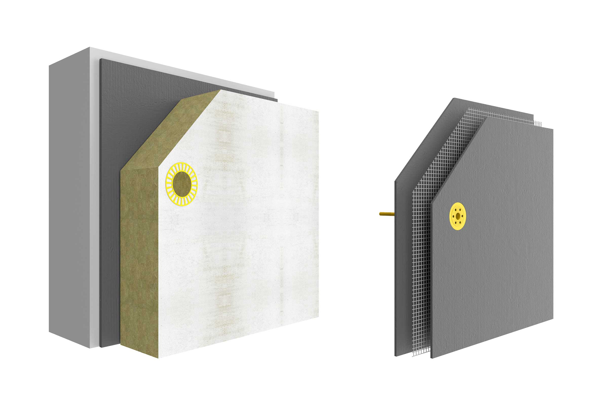 Wärmedämmverbundsystem Aufbau Dämmebene: Dämmstoff Steinwolle mit WDVS-Dübel