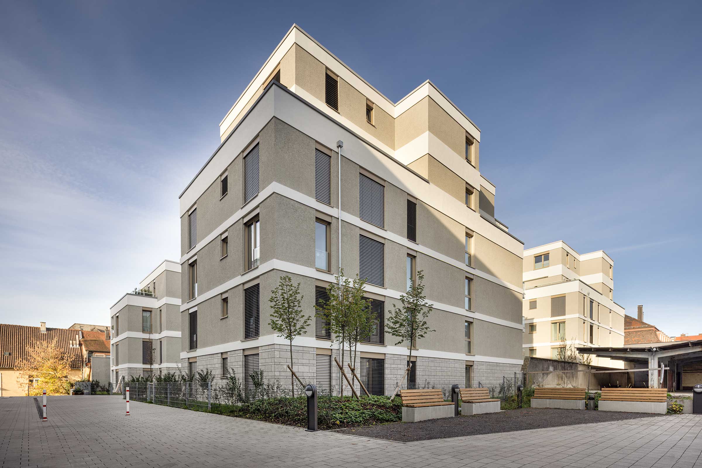 Mineralische WDVS-Fassade, Wohnhochhaus, gedämmt mit Wärmedämm-Verbundsystem StoTherm Mineral