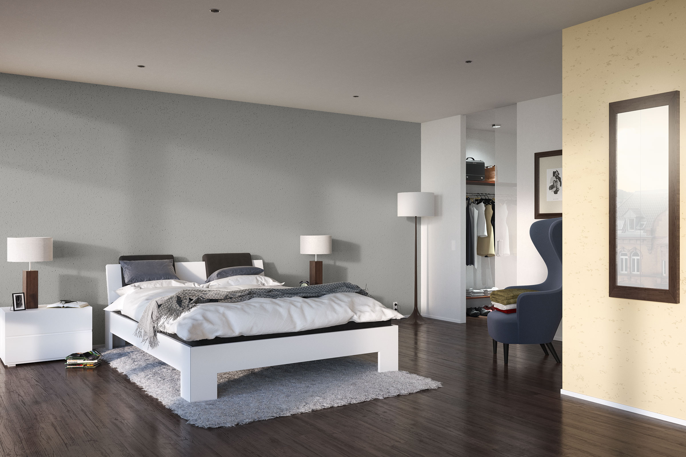 Innenraum Schlafzimmer, Wände mit StoCalce-Produkten