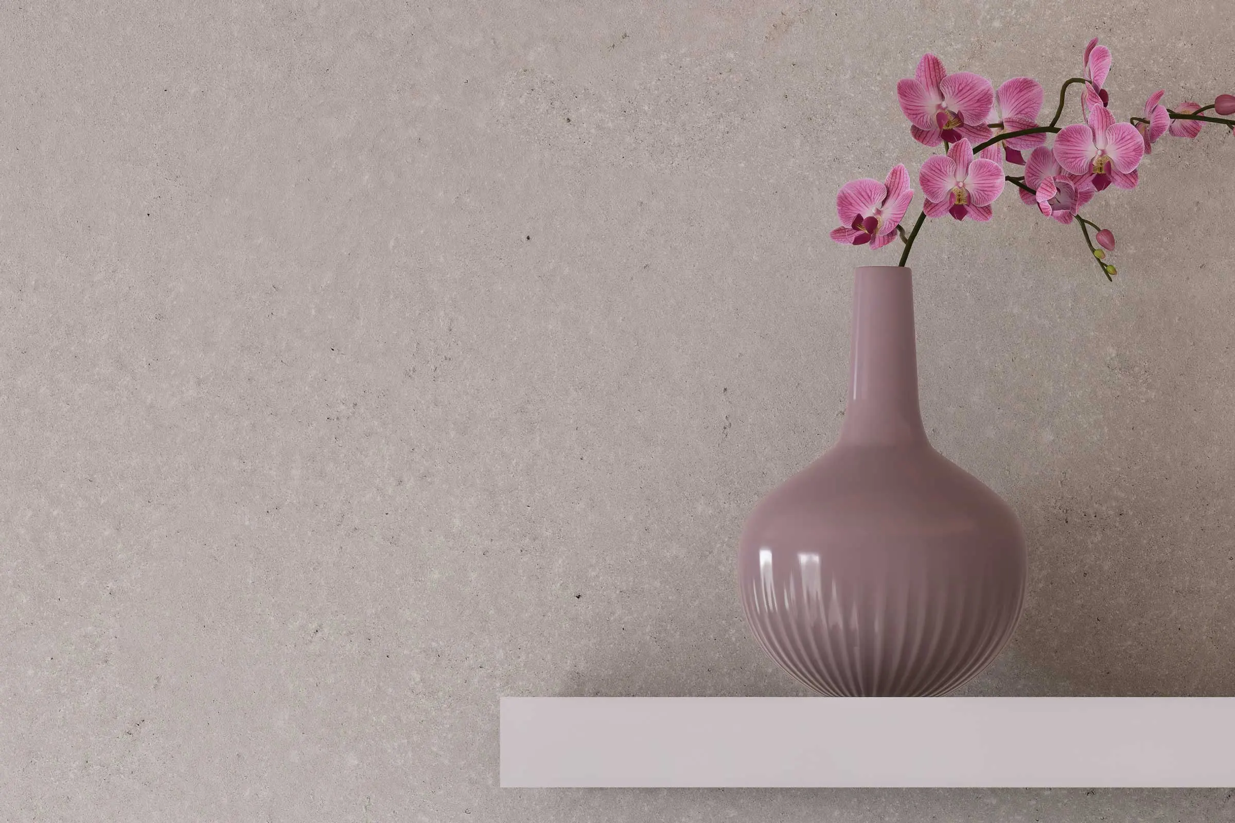 Wandgestaltung Schlafzimmer Detail Wandregal mit Vase, naturfarbene Wand, Interior Colors 24+