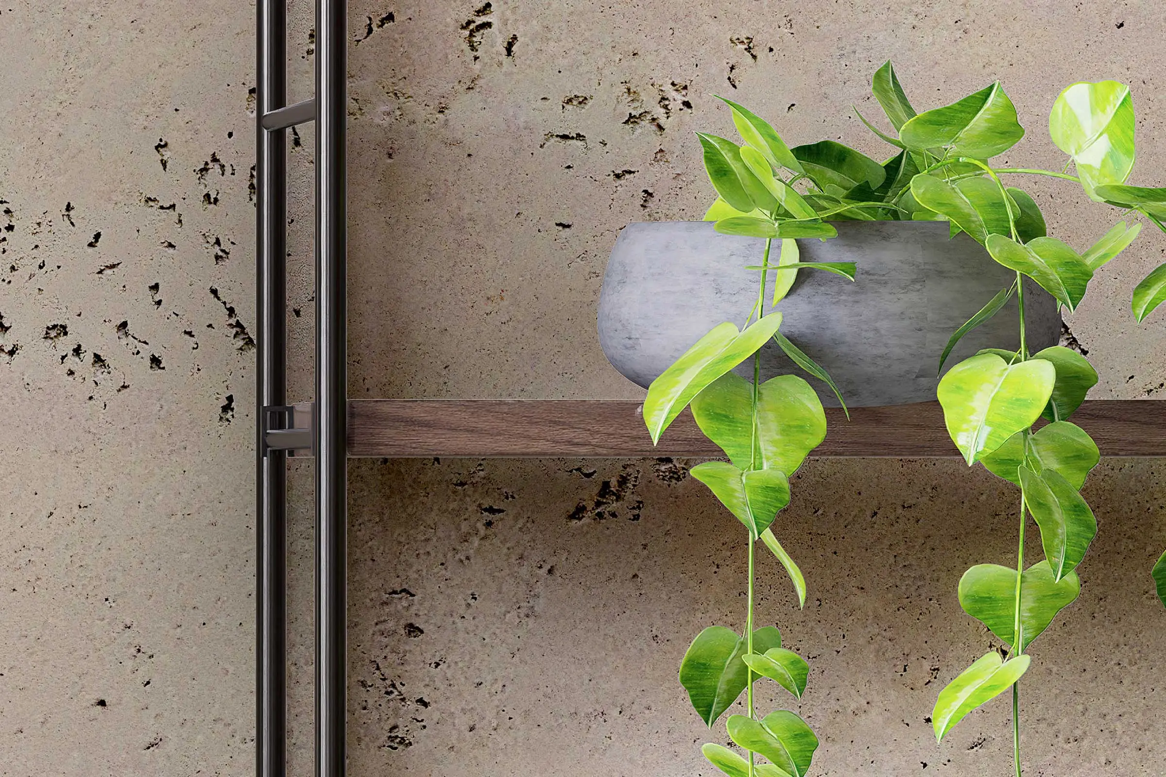 Detail Wohnbereich, Wandregal mit Pflanze, Farbtöne Interior Colors 24+