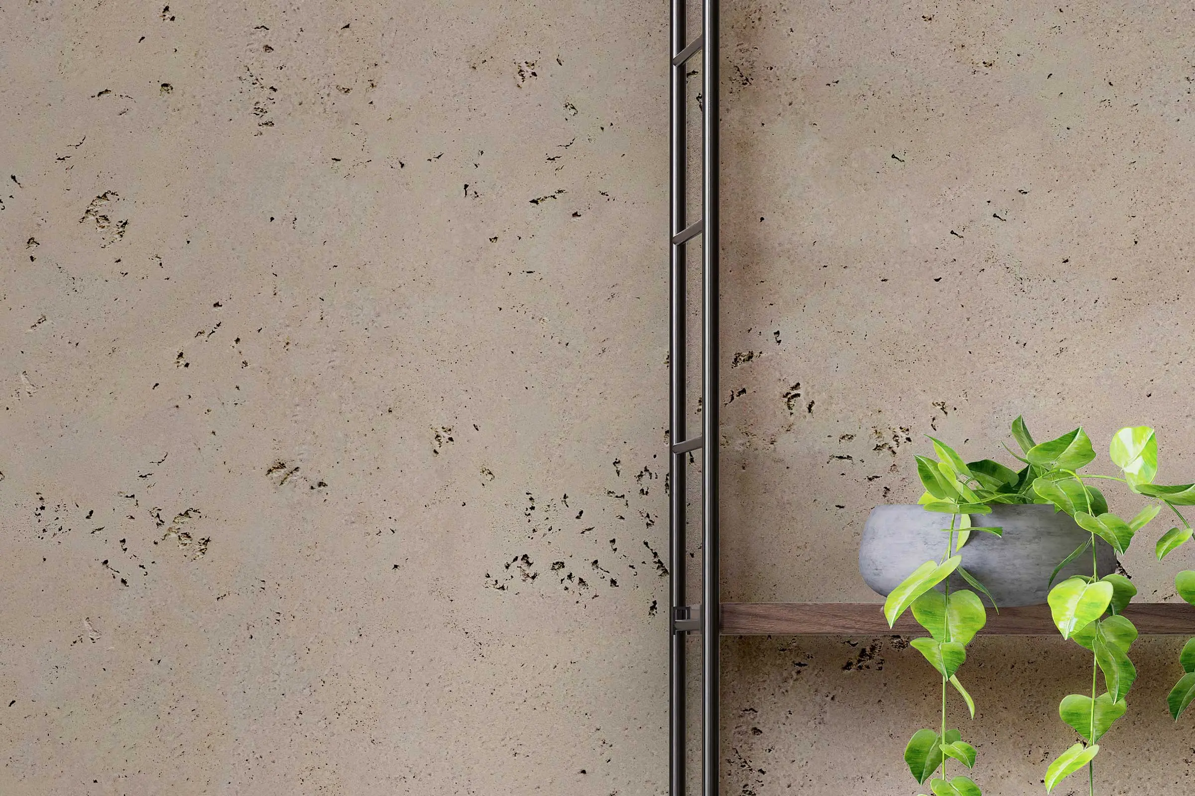 Wandgestaltung Wohnzimmer, Detail Wandregal mit Grünpflanze, Wandgestaltung mit Interior Colors 24+