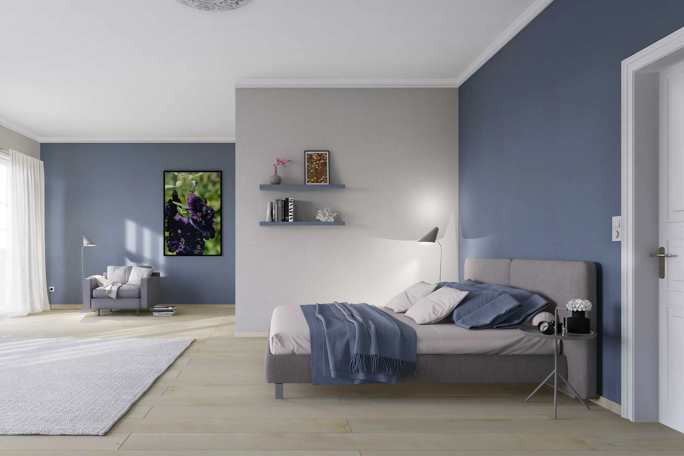 Wandfarbe Schlafzimmer, Blau und Weiß, Farbtöne Interior Colors 24+