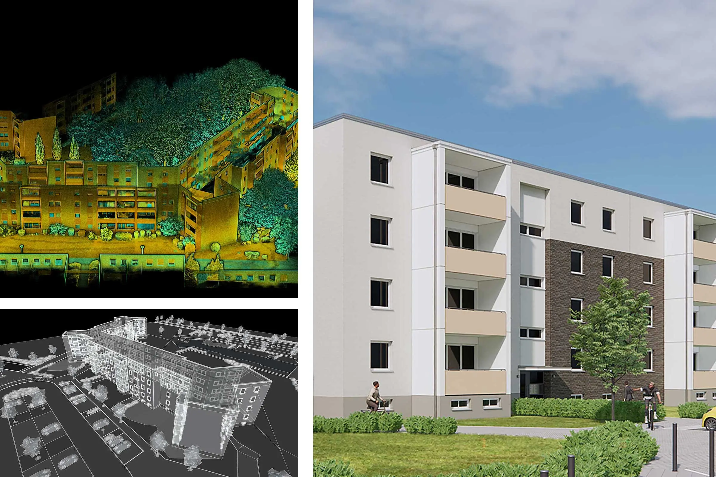 Collage digitale Bestandsaufnahme eines Wohnquartiers in Mannheim, Fassadenscan, Sto Projekt Service