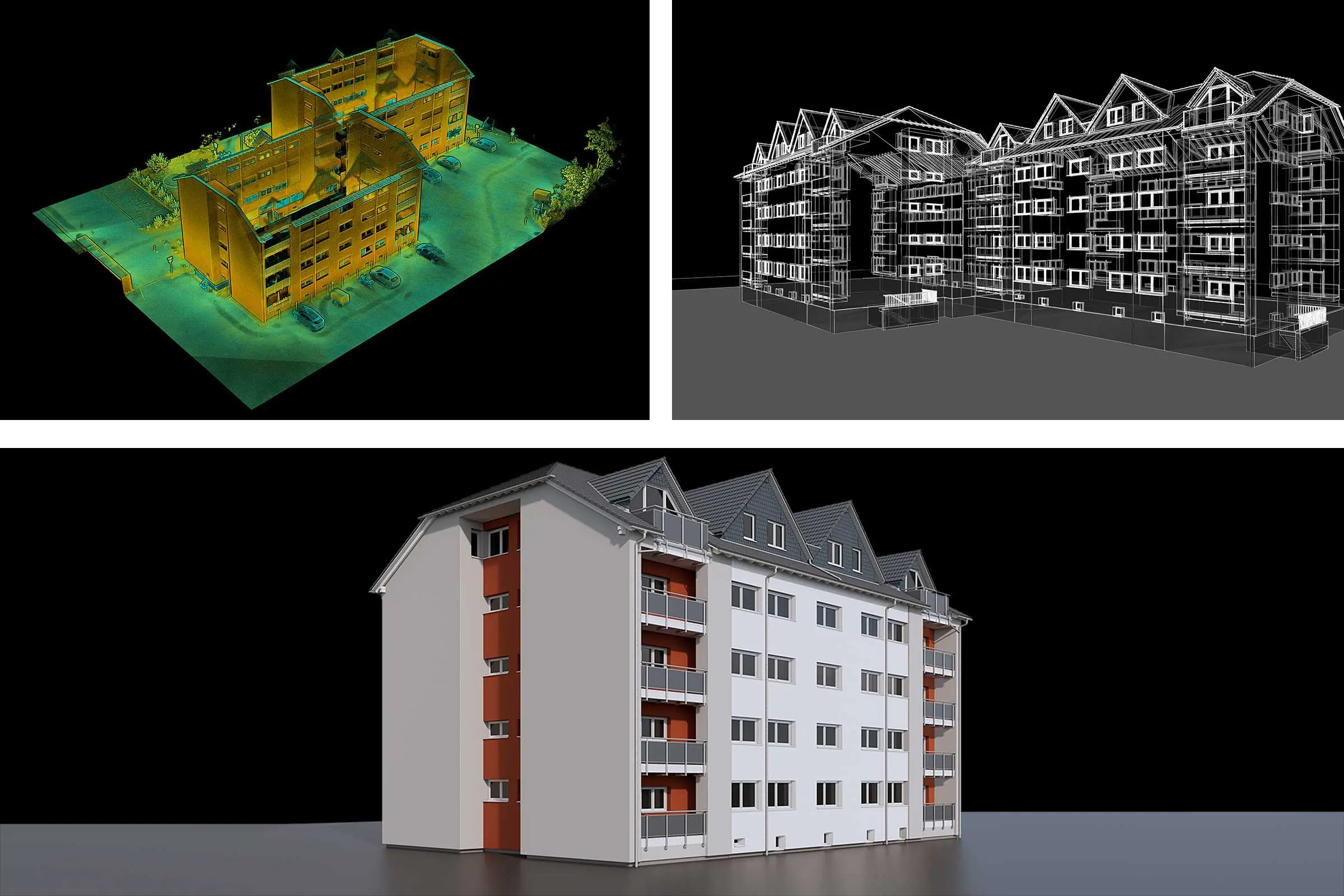 Collage digitale Bestandsaufnahme eines Wohnquartiers, Fassadenscan, Sto Projekt Service