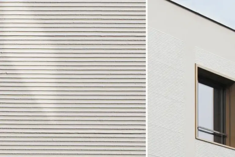 StoSignature Oberfläche, Detailaufnahme Putzfassade, grobe Putztextur